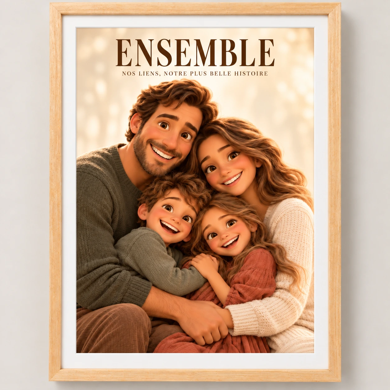 Exemple illustratif de portrait familial au format 30 × 40 cm avec passe-partout