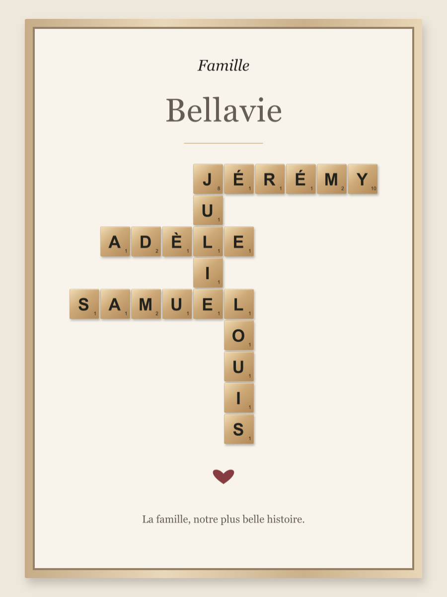 Composition de prénoms Scrabble personnalisée